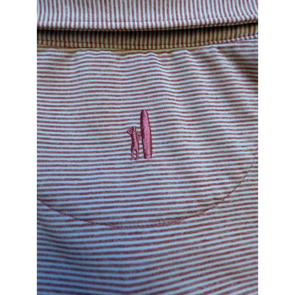 Johnnie-O Mens XL Red White Striped Performance Polo Shirt CAC 1899 Logo Stretch
